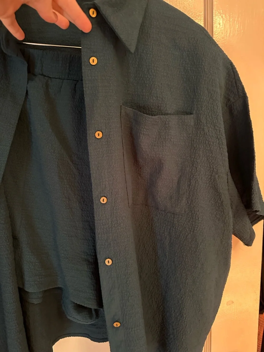 SHEIN Teal Short Sleeve Button Front Top and Short Set - Picture 4 of 5